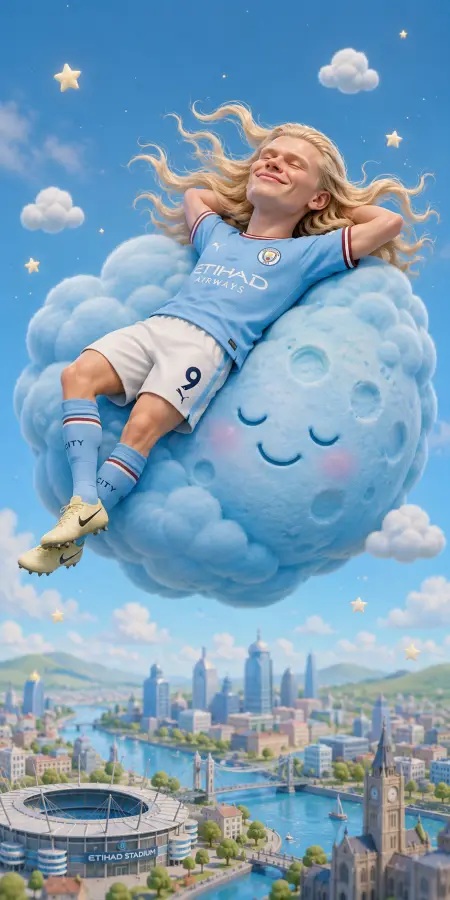 Erling Haaland Relaxing On Cloud Sky — football phone wallpaper