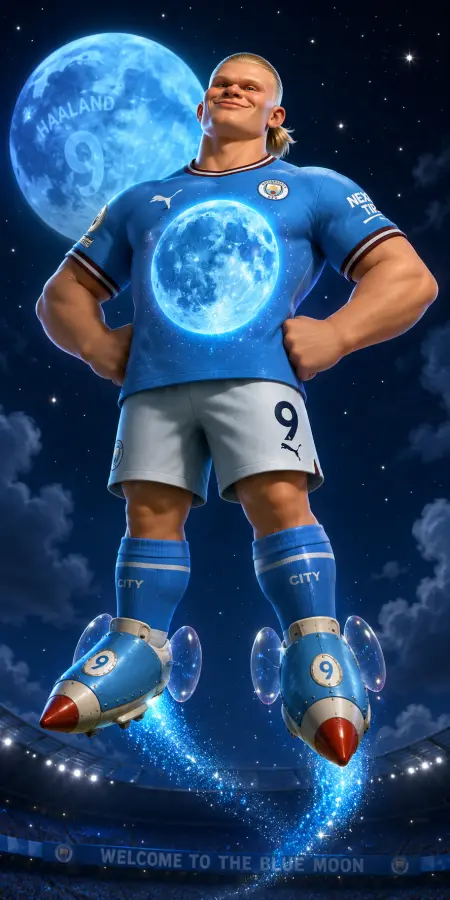 Erling Haaland Rocket Boots Moon Launch — football phone wallpaper