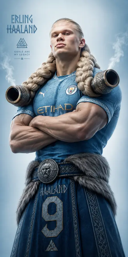 Erling Haaland Viking Warrior Horn Cannons — football phone wallpaper