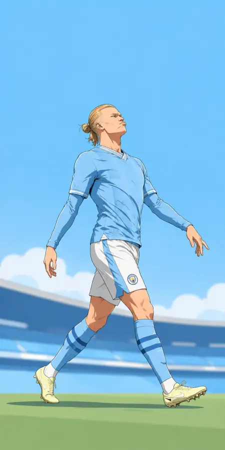 Erling Haaland Walking Anime Style Illustration — football phone wallpaper