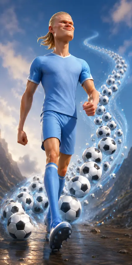 Erling Haaland Walking Through Football Wave — football phone wallpaper