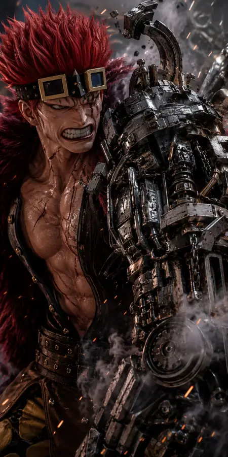 Eustass Kid Mechanical Arm Gritting Teeth Battle Damage 4K wallpaper for desktop and mobile - Pixbee