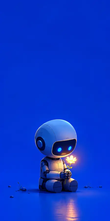 Even robots carry a little light inside 🤖🌼✨ 4K wallpaper for desktop and mobile - Pixbee
