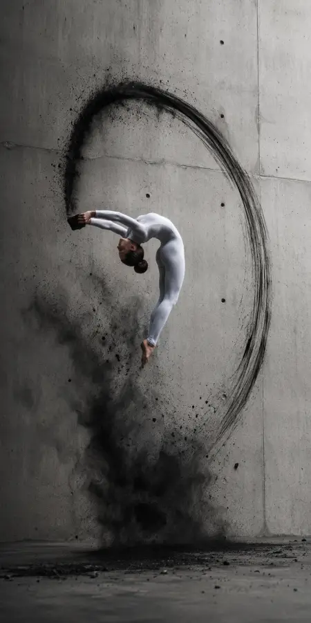 Female Gymnast Leaping With Powder Trail — ue5 phone wallpaper