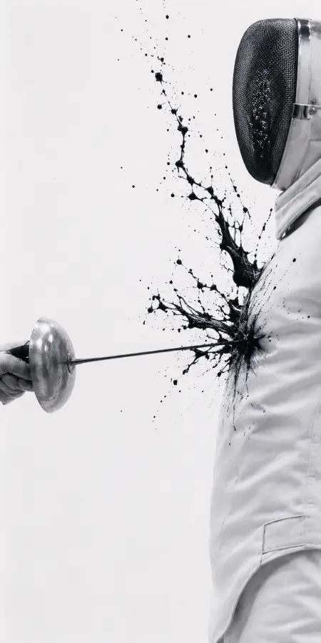 Fencer Pierced By Sword With Ink Splash — ue5 phone wallpaper