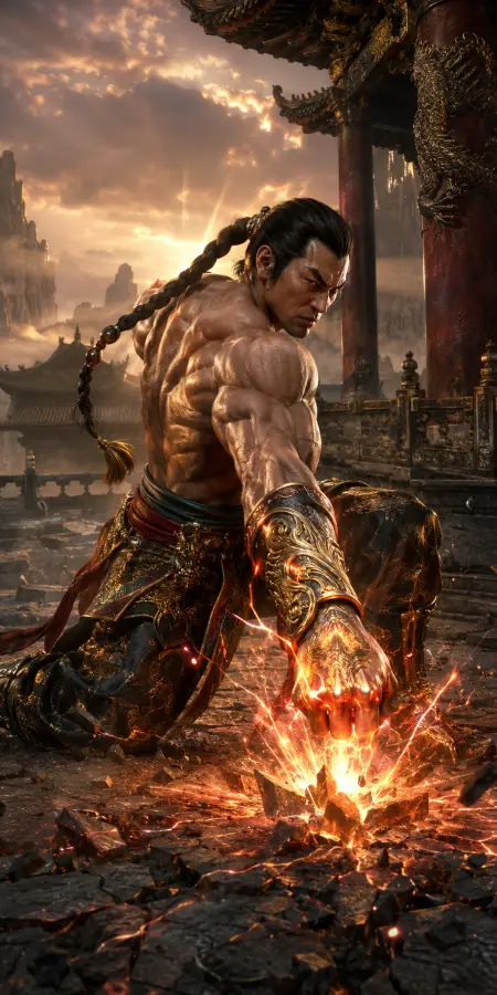 Feng Wei Ground Slam Power Striking Chinese Temple 4K wallpaper for desktop and mobile - Pixbee