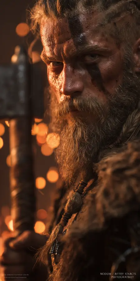 Fierce Viking Warrior Portrait 4K wallpaper for desktop and mobile - Pixbee