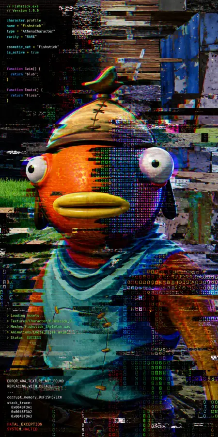 Fishstick Fortnite Character Glitch Digital Art 4K wallpaper for desktop and mobile - Pixbee