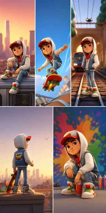 Five Panel Multi View Skater Boy Collage 4K wallpaper for desktop and mobile - Pixbee