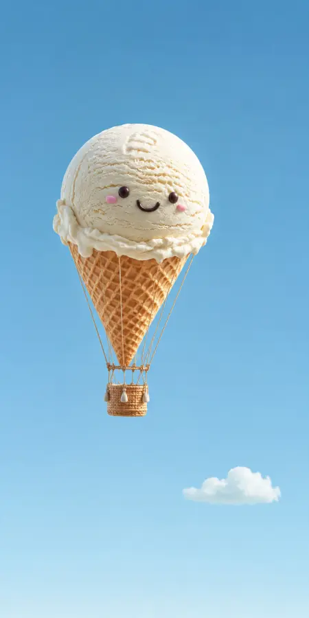 "Floating on Clouds, Scooping Up Smiles." 🍦☁️🎈✨ 4K wallpaper for desktop and mobile - Pixbee