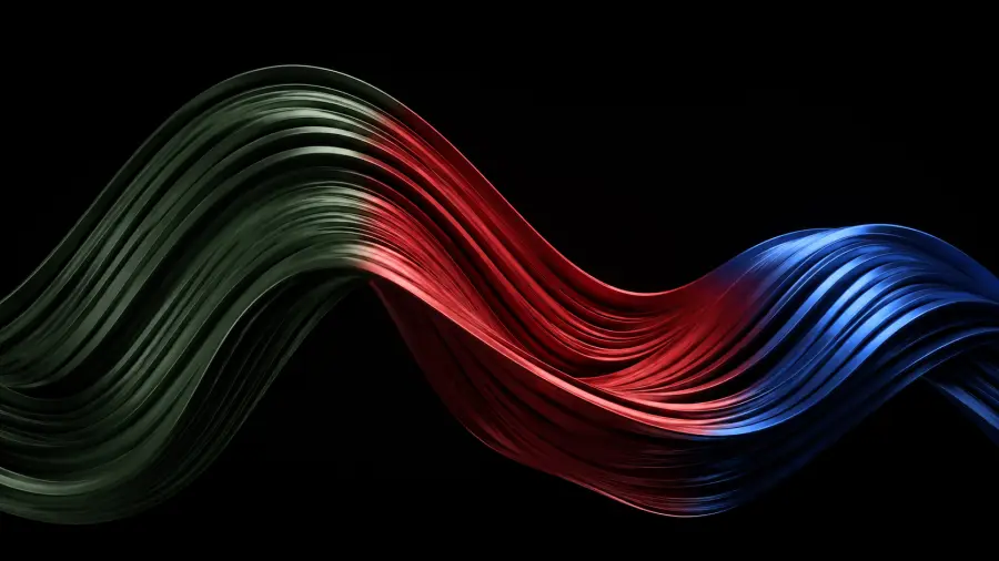 Flowing Metallic Ribbon with Tricolor Gradient of Green Red and Blue 4K wallpaper for desktop and mobile - Pixbee