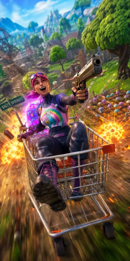 Fortnite Brite Bomber Shopping Cart Race 4K wallpaper for desktop and mobile - Pixbee