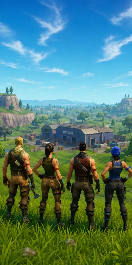 Fortnite Default Squad at Dusty Depot 4K wallpaper for desktop and mobile - Pixbee