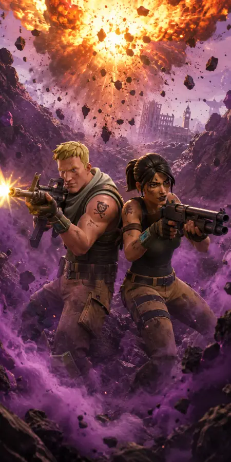 Fortnite Jonesy and Ramirez Fire Explosion Action 4K wallpaper for desktop and mobile - Pixbee