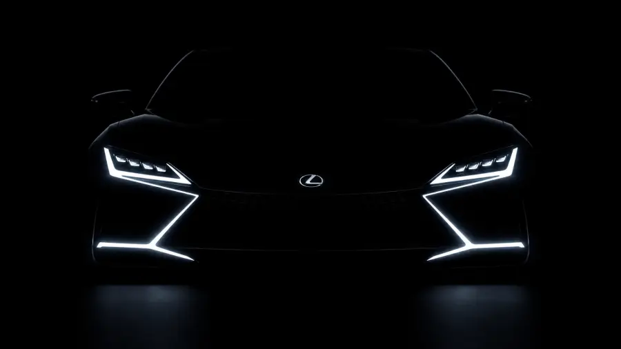 Front View Silhouette of a Lexus Concept Car with Glowing LED Headlights 4K wallpaper for desktop and mobile - Pixbee