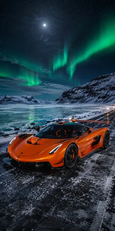 “Frozen roads, blazing soul, chasing auroras at full throttle. ❄️⚡” 4K wallpaper for desktop and mobile - Pixbee