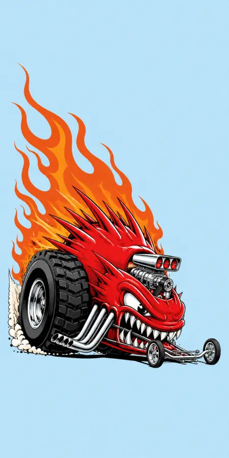 Furious Red Monster Hot Rod Burning Flame Wallpaper 4K wallpaper for desktop and mobile - Pixbee