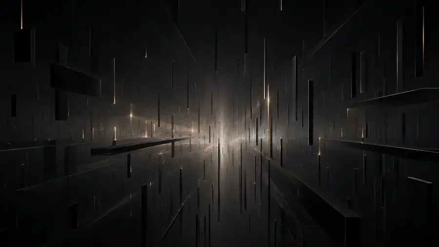 Futuristic Infinite Corridor with Floating Dark Bars 4K wallpaper for desktop and mobile - Pixbee