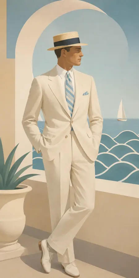 Gentleman In White Suit By The Sea 4K wallpaper for desktop and mobile - Pixbee