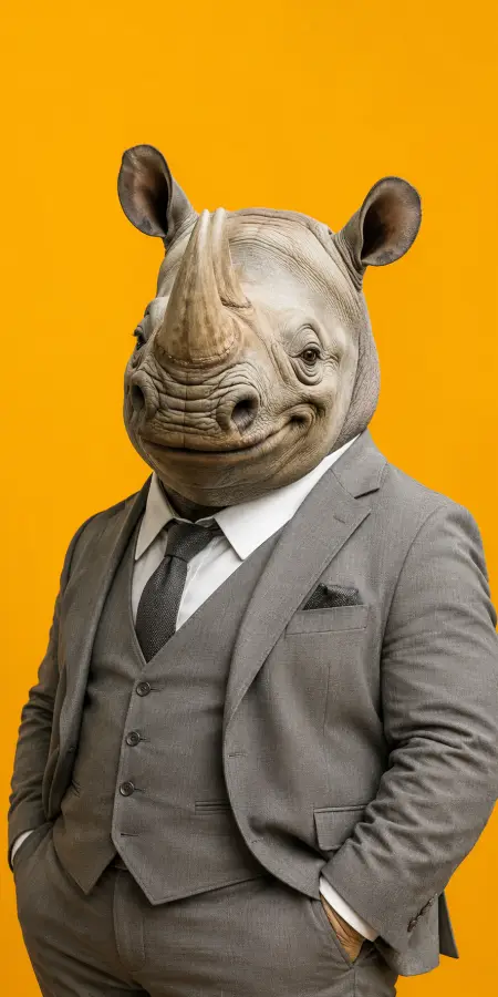 Gentleman Rhino — Built Different, Dressed Better. 4K wallpaper for desktop and mobile - Pixbee