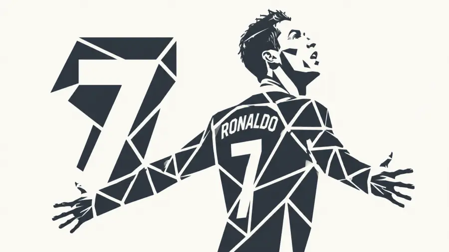 Geometric Low Poly Graphic of Cristiano Ronaldo Celebrating Next to a Large Number Seven 4K wallpaper for desktop and mobile - Pixbee