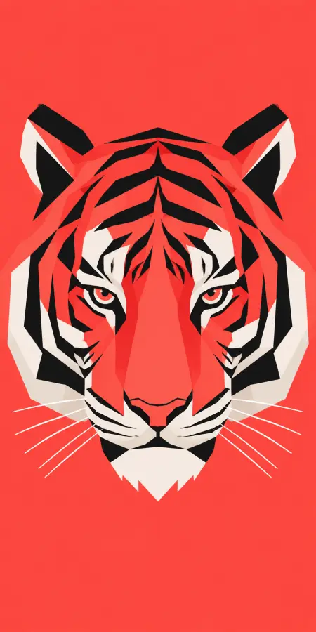Geometric Tiger Face Art On Red — animals phone wallpaper