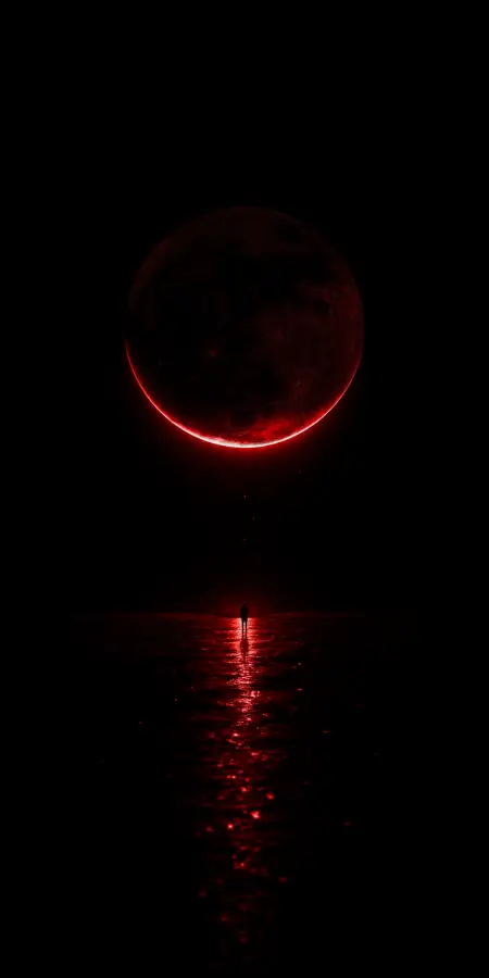 Giant Glowing Red Eclipse Moon Reflection — iphone wallpapers phone wallpaper