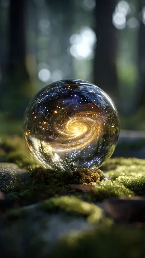Glowing Golden Galaxy Trapped in Crystal Sphere 4K wallpaper for desktop and mobile - Pixbee