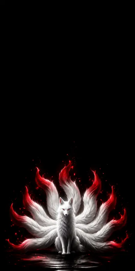 Glowing Nine Tailed White Kitsune Fox — iphone wallpapers phone wallpaper