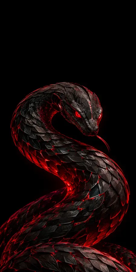 Glowing Red Scaled Black Snake Coiled — iphone wallpapers phone wallpaper