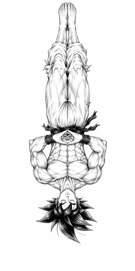 Goku Balanced Vertical Handstand Minimalist Manga Style 4K wallpaper for desktop and mobile - Pixbee