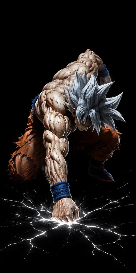 Goku Ground Slam Impact Cracking Stone Effect 4K wallpaper for desktop and mobile - Pixbee