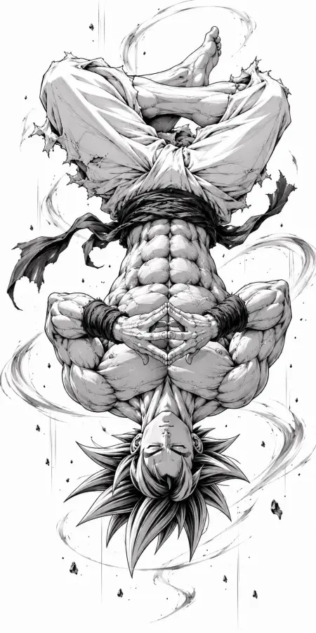 Goku Inverted Handstand Meditation Ink Illustration Art 4K wallpaper for desktop and mobile - Pixbee