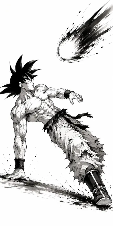 Goku Leaning Back Avoiding Incoming Ink Comet 4K wallpaper for desktop and mobile - Pixbee