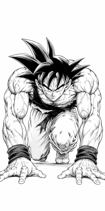 Goku Low Angle Crouching Three Point Stance Manga 4K wallpaper for desktop and mobile - Pixbee