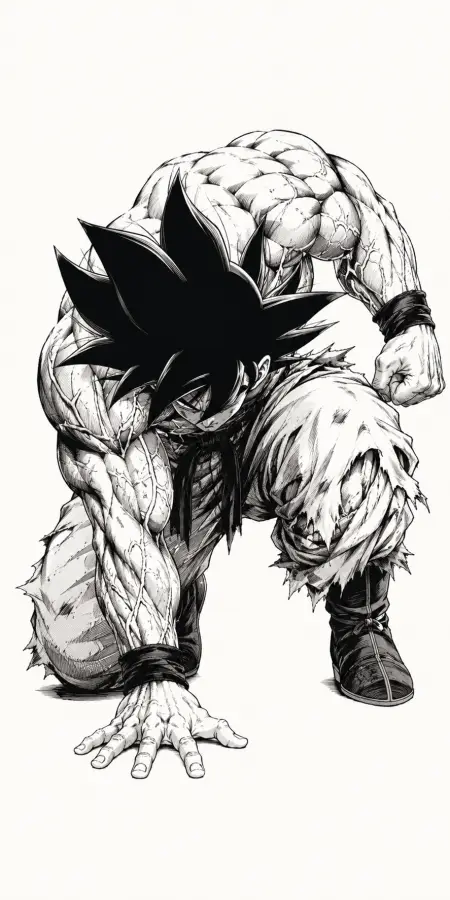 Goku Low Angle Three Point Ground Stance 4K wallpaper for desktop and mobile - Pixbee