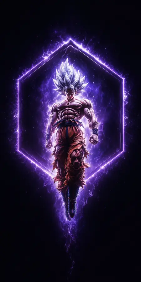 Goku Mastered Ultra Instinct Hexagon Frame 4K wallpaper for desktop and mobile - Pixbee