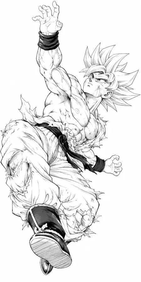Goku Mid Air Flying Upward Punch Sketch 4K wallpaper for desktop and mobile - Pixbee