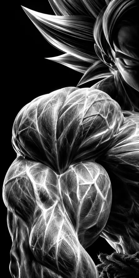 Goku Monochromatic Muscle Detail Close Up 4K wallpaper for desktop and mobile - Pixbee