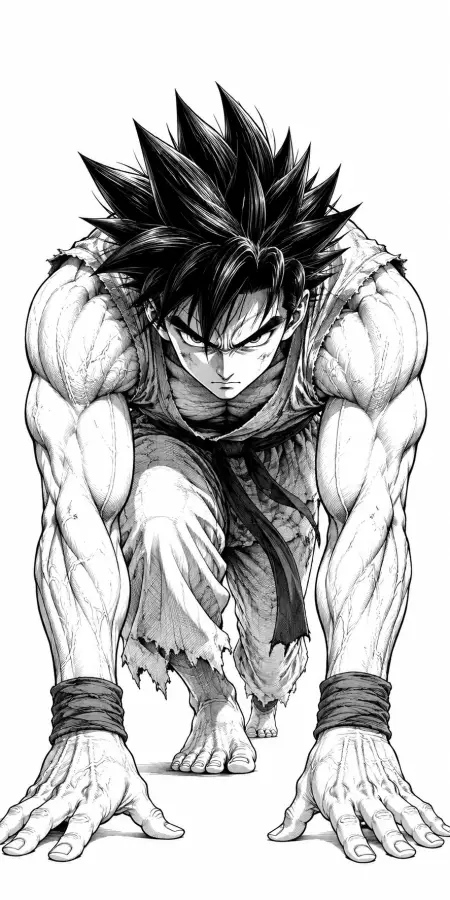 Goku Powerful Low Crouching Three Point Runner Stance 4K wallpaper for desktop and mobile - Pixbee