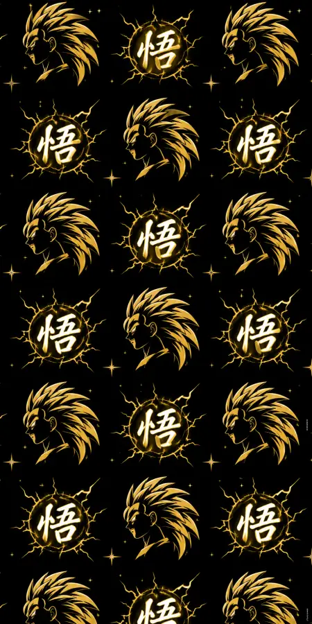 Goku Super Saiyan Side Profile Kanji Seamless Pattern 4K wallpaper for desktop and mobile - Pixbee