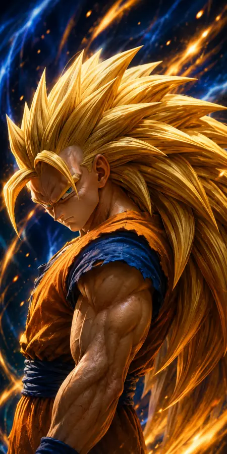 Goku Super Saiyan Three Intense Power Profile Portrait 4K wallpaper for desktop and mobile - Pixbee