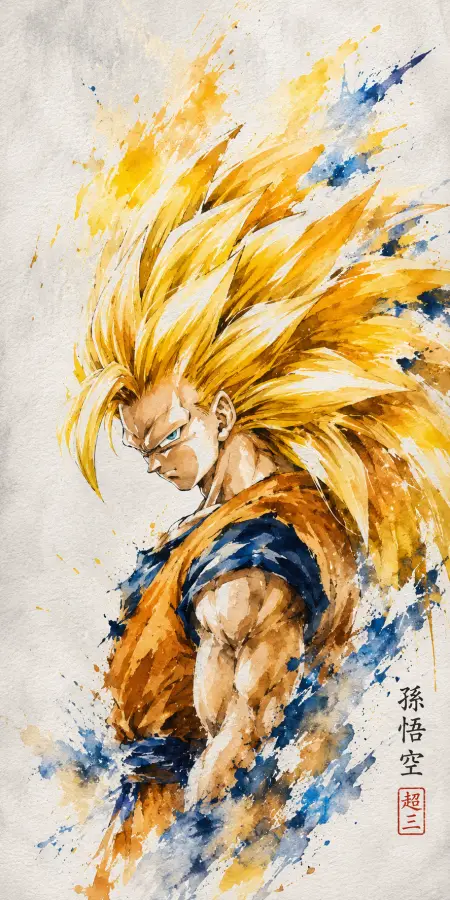 Goku Super Saiyan Three Traditional Watercolor Painting 4K wallpaper for desktop and mobile - Pixbee