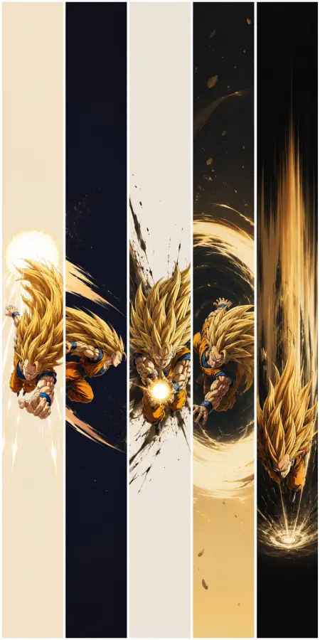 Goku Super Saiyan Three Vertical Multi Panel Artwork 4K wallpaper for desktop and mobile - Pixbee