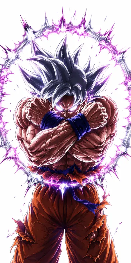 Goku Ultra Instinct Power Arm Cross Pose 4K wallpaper for desktop and mobile - Pixbee