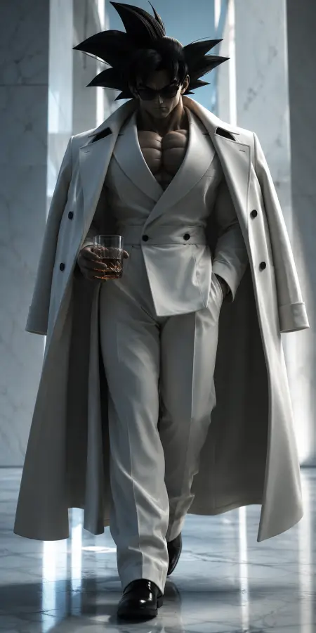 Goku Walking In White Coat With Drink 4K wallpaper for desktop and mobile - Pixbee