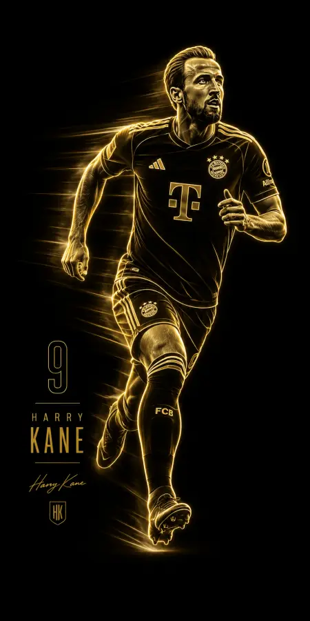 Gold Neon Glow Harry Kane Bayern Munich 4K wallpaper for desktop and mobile - Pixbee