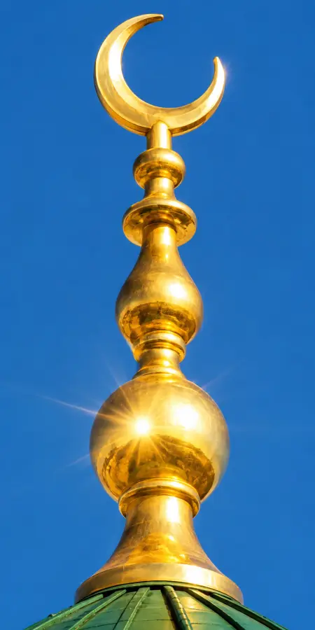 Golden Crescent Finial On Mosque Dome — islamic wallpaper phone wallpaper