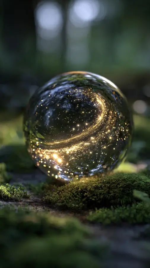 Golden Galaxy Swirling Inside Crystal Orb 4K wallpaper for desktop and mobile - Pixbee