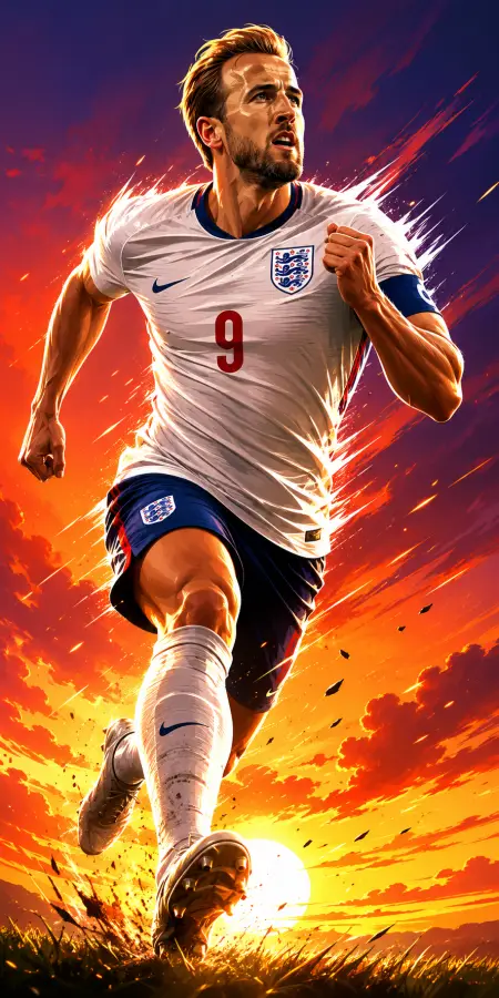 Golden Hour Sunset Harry Kane Running Graphic 4K wallpaper for desktop and mobile - Pixbee